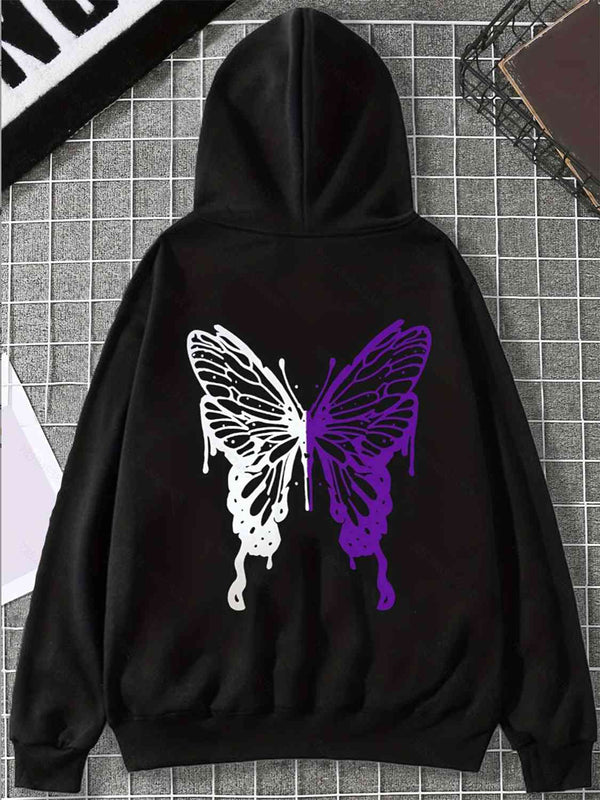 Butterfly Graphic Drawstring Hoodie with Pocket | 1mrk.com