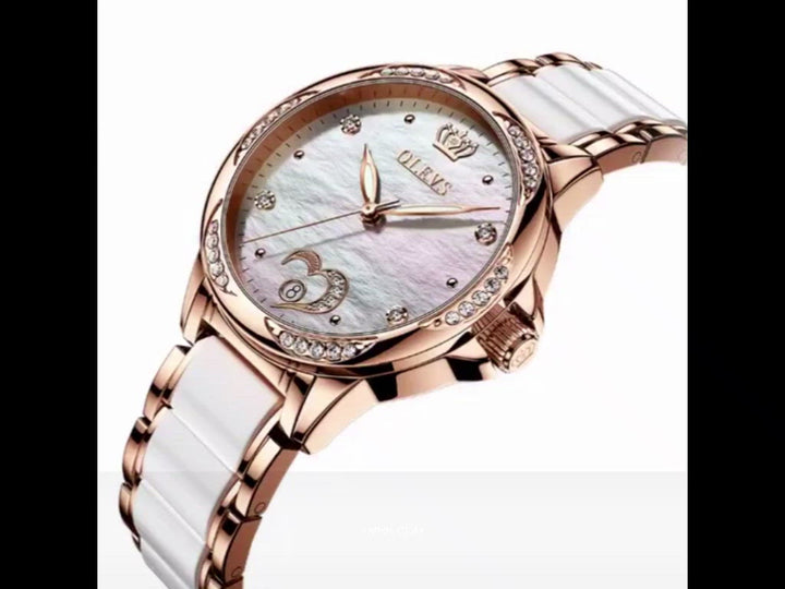 OLEVS Ceramic Women's Luxury Lady Mechanical Watch Flower Design⌚ - 1MRK.COM