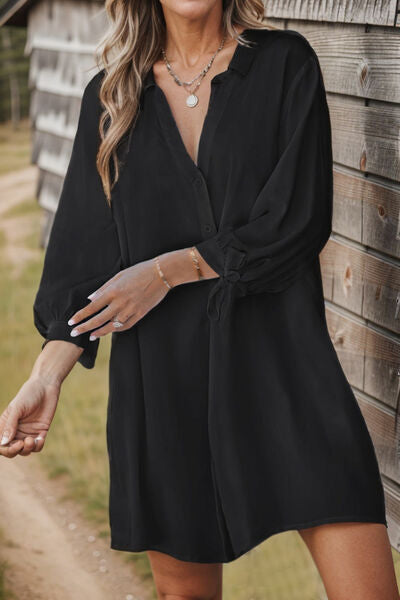 Plus Size Button Up V-Neck Shirt Dress |1mrk.com