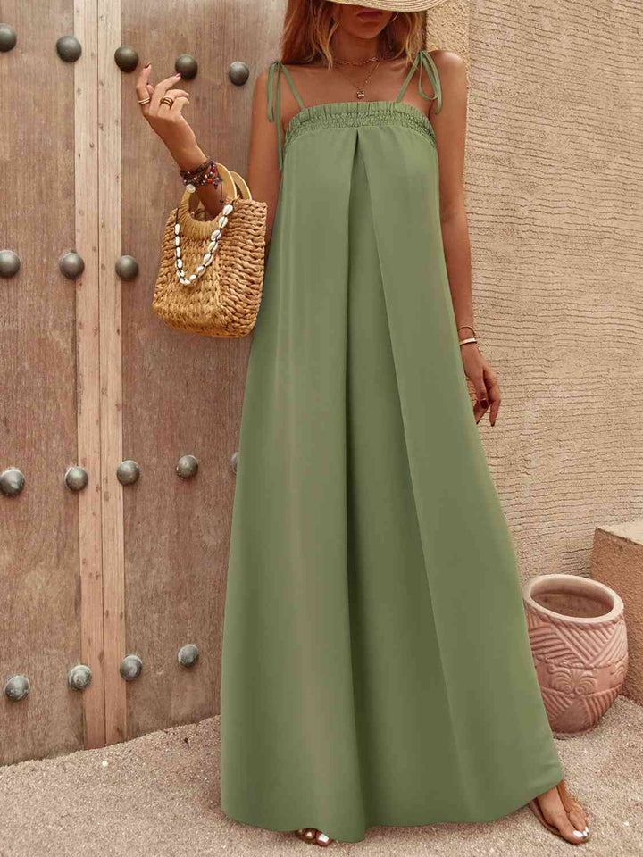 Tie-Shoulder Smocked Maxi Dress |1mrk.com