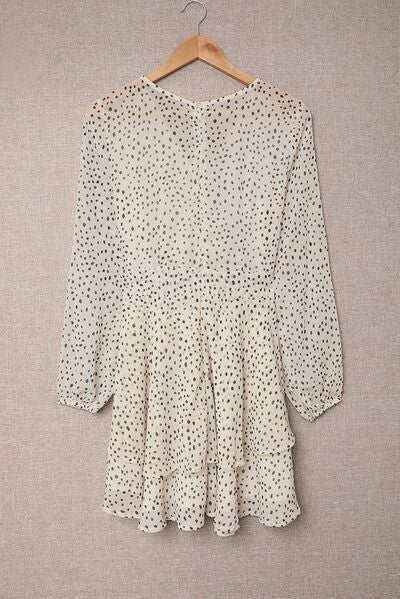 Tied Polka Dot Balloon Sleeve Layered Dress | Trendsi