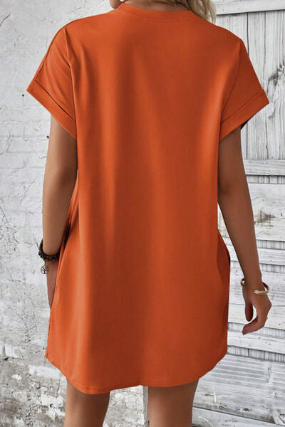 Pocketed Round Neck Short Sleeve Dress |1mrk.com