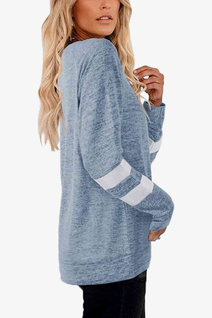 Striped Contrast Raglan Sleeve Top | 1mrk.com