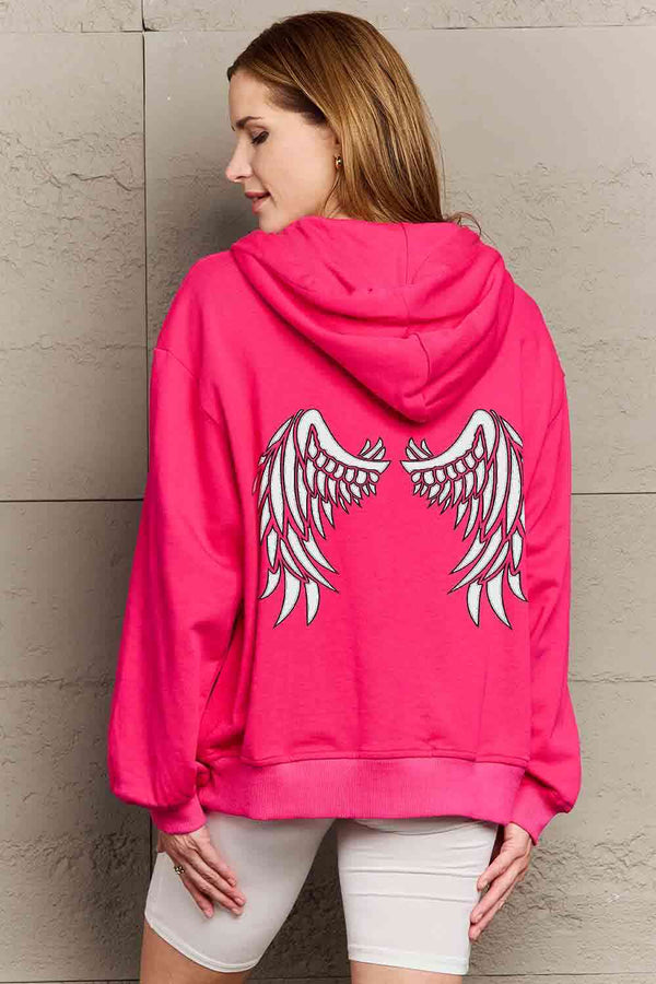Simply Love Full Size Angel Wings Graphic Hoodie | 1mrk.com