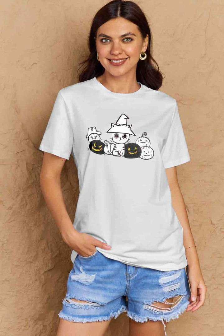 Simply Love Full Size Cat & Pumpkin Graphic Cotton T-Shirt | 1mrk.com