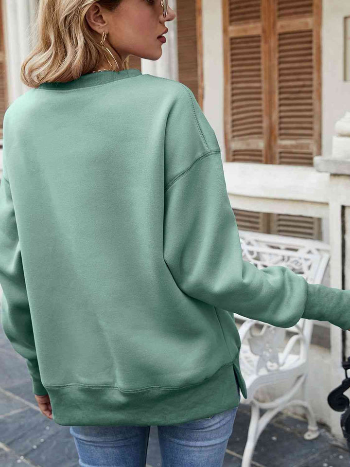 Dropped Shoulder Slit Sweatshirt |1mrk.com