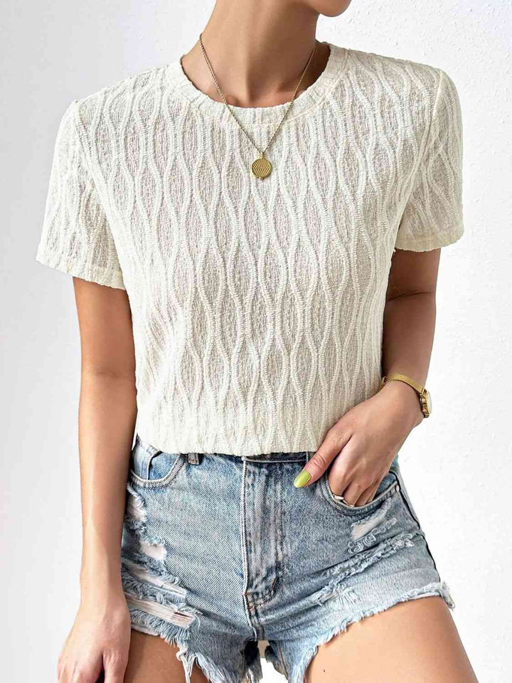 Textured Round Neck Crop Top | 1mrk.com