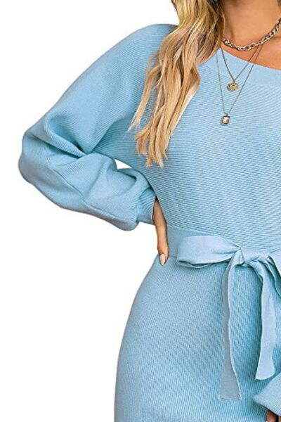 Tie Waist Long Sleeve Mini Dress | Trendsi