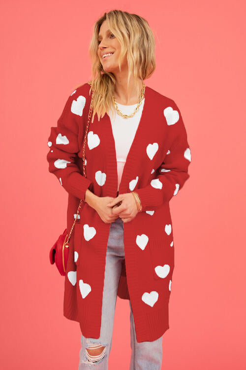 Heart Graphic Open Front Cardigan with Pockets |1mrk.com