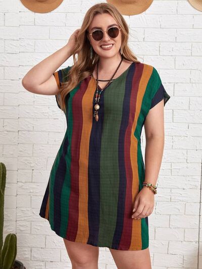 Plus Size Striped Short Sleeve Mini Dress | 1mrk.com