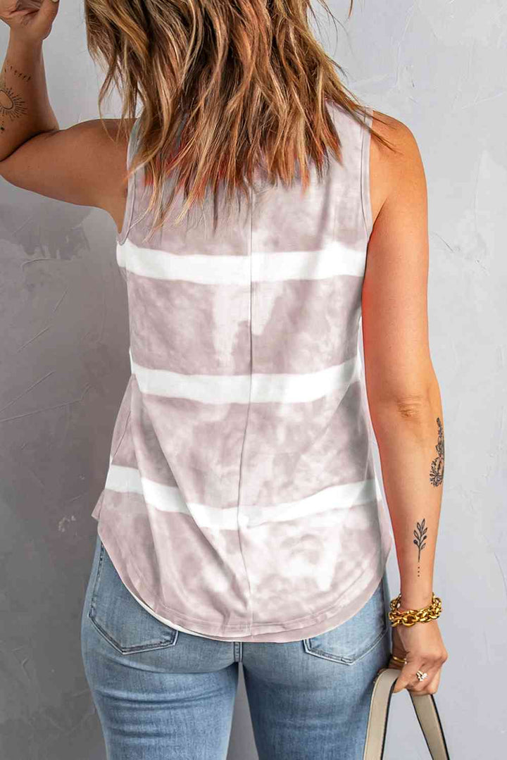 Tie-Dye Scoop Neck Henley Tank | 1mrk.com