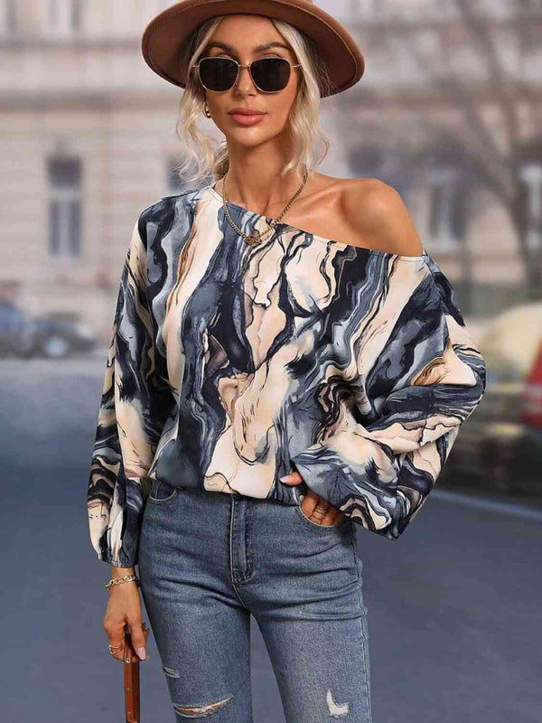 Printed Boat Neck Blouse | 1mrk.com