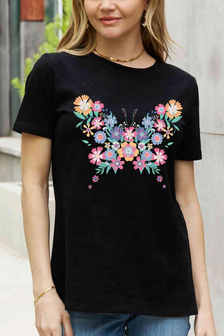 Simply Love Simply Love Full Size Flower Butterfly Graphic Cotton Tee | 1mrk.com