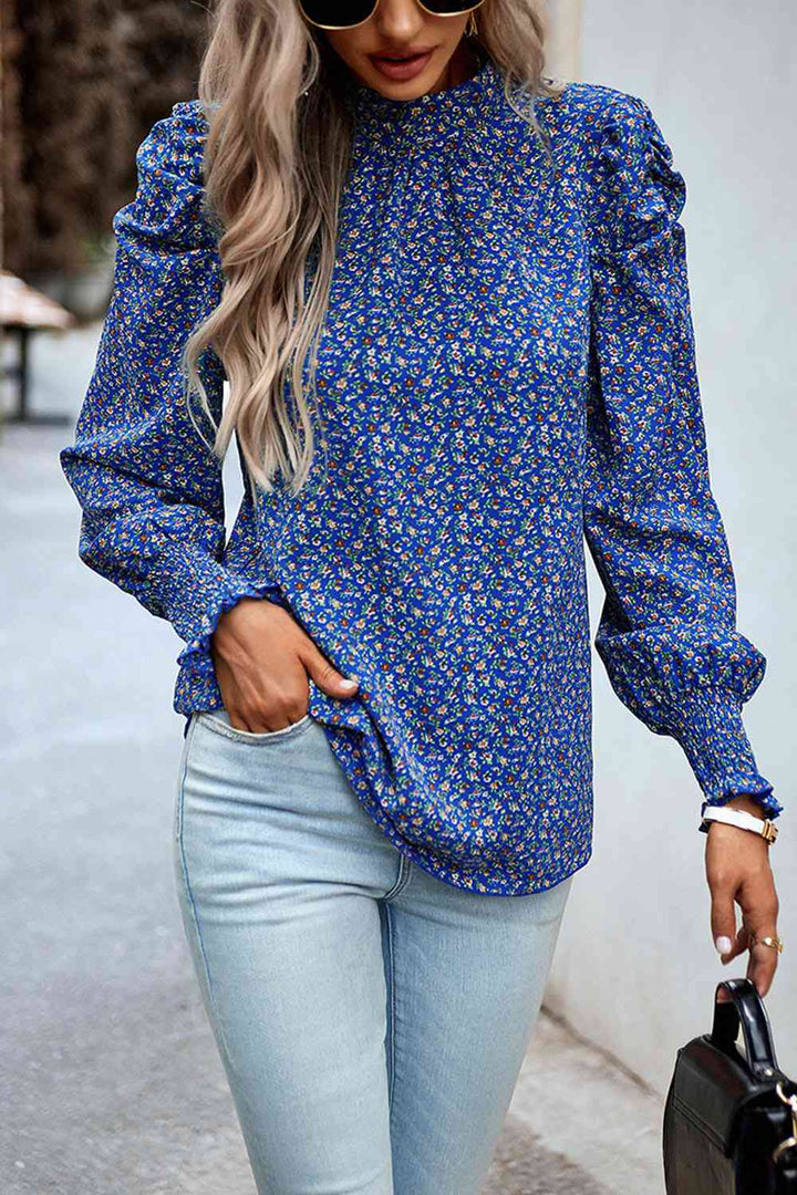 Printed Smocked Puff Sleeve Blouse | 1mrk.com