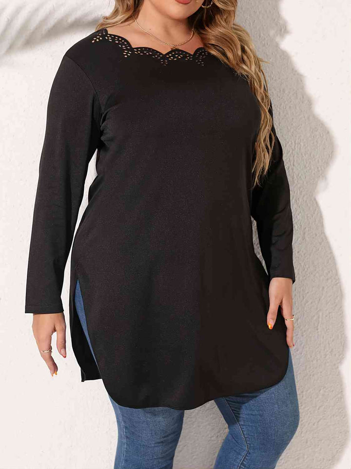 Plus Size Slit Long Sleeve T-Shirt | 1mrk.com