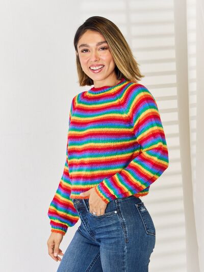 Striped Round Neck Long Sleeve Sweater | Trendsi