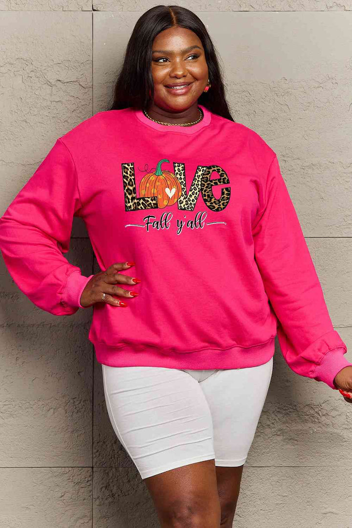 Simply Love Full Size LOVE FALL Y'ALL Graphic Sweatshirt |1mrk.com