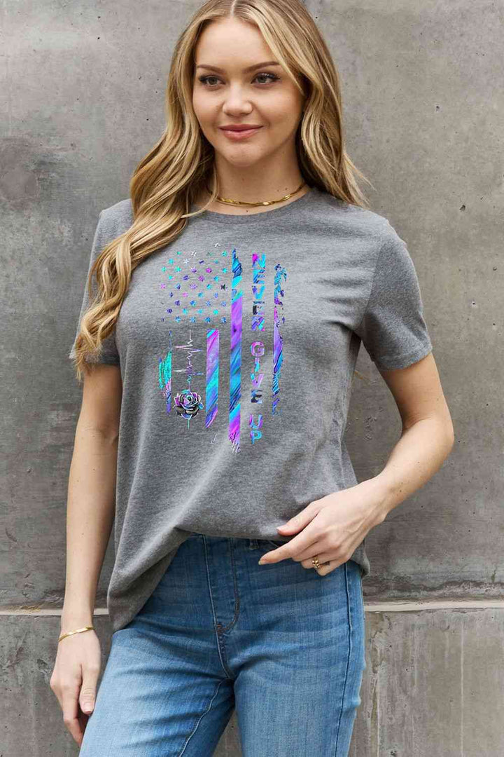 Simply Love Simply Love Full Size NEVER GIVE UP Graphic Cotton Tee | 1mrk.com