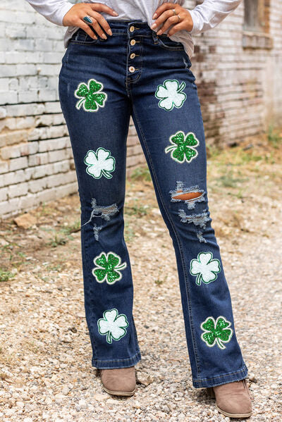 Distressed Lucky Clover Sequin Jeans |1mrk.com