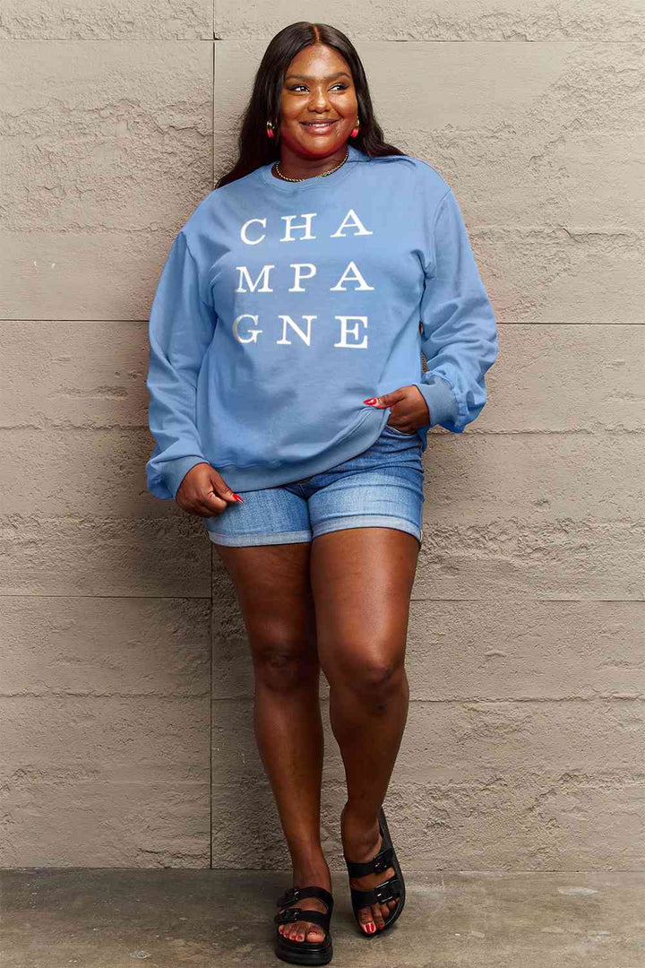 Simply Love Full Size CHAMPAGNE Graphic Long Sleeve Sweatshirt |1mrk.com