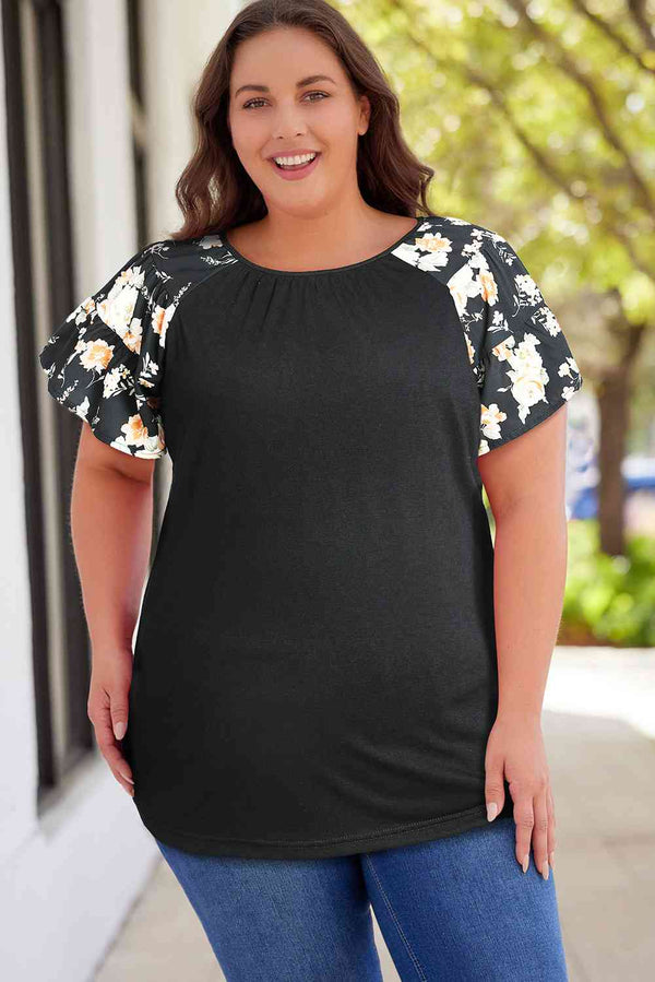 Plus Size Floral Spliced Tee Shirt | 1mrk.com