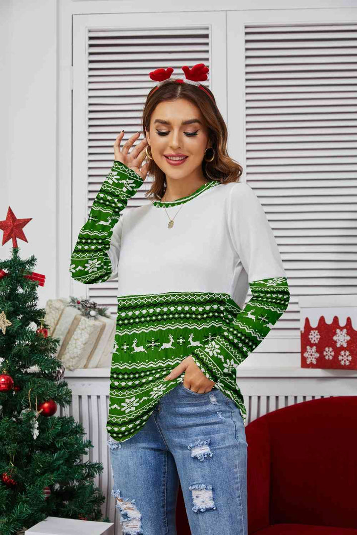 Printed Round Neck Long Sleeve T-Shirt | 1mrk.com