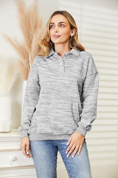 Ninexis Full Size Quarter-Button Collared Sweatshirt |1mrk.com