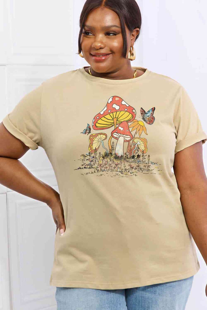 Simply Love Full Size Mushroom & Butterfly Graphic Cotton T-Shirt | 1mrk.com