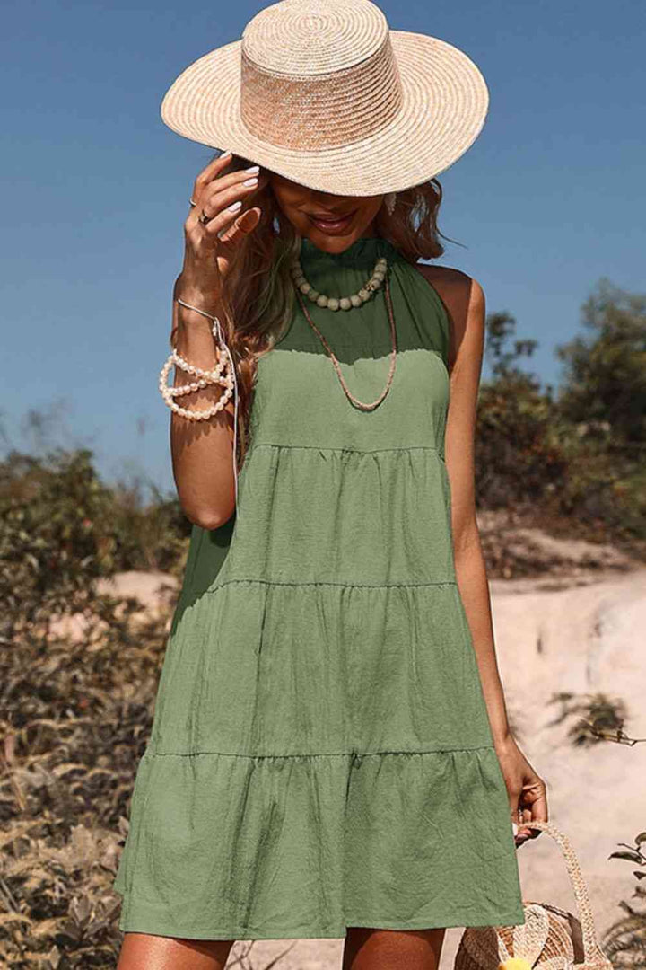 Tie Back Sleeveless Tiered Dress |1mrk.com