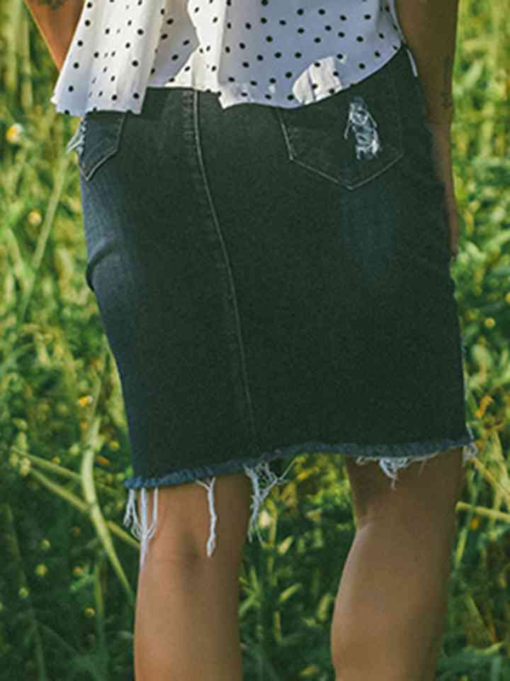 Full Size Distressed Slit Denim Skirt | 1mrk.com