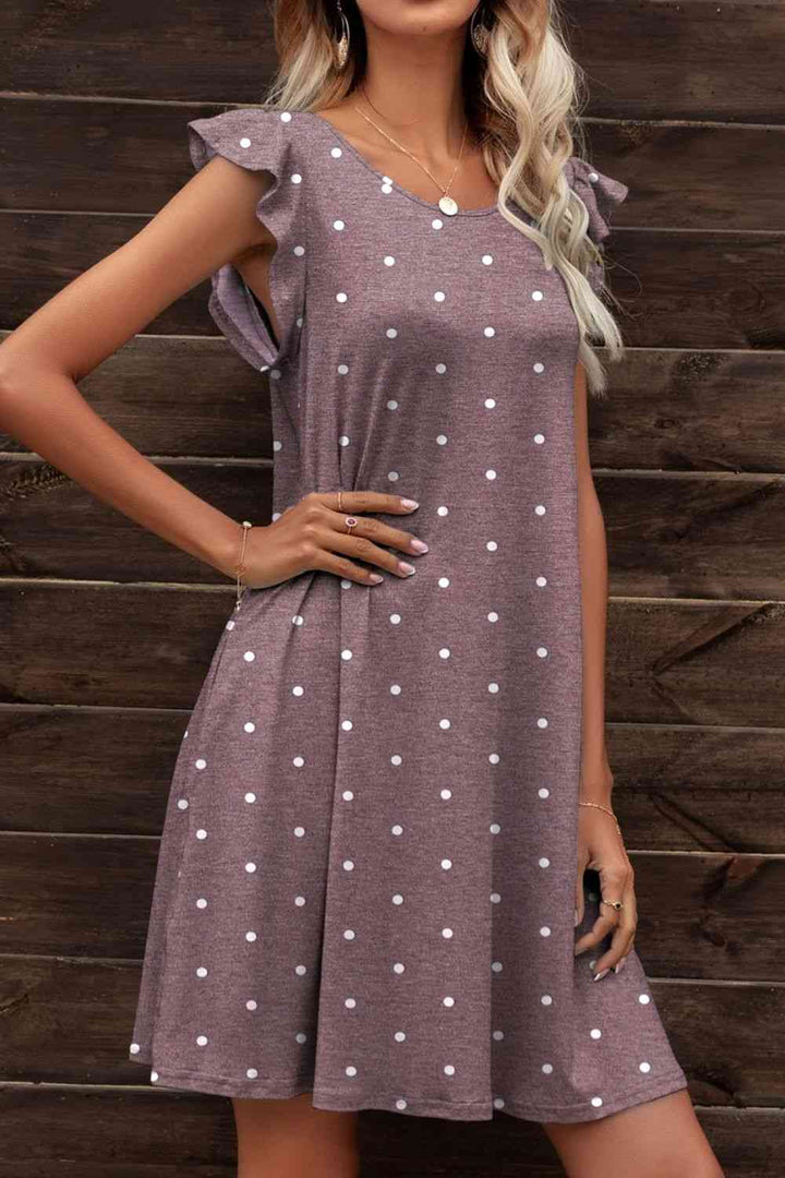 Butterfly Sleeve Round Neck Dress |1mrk.com