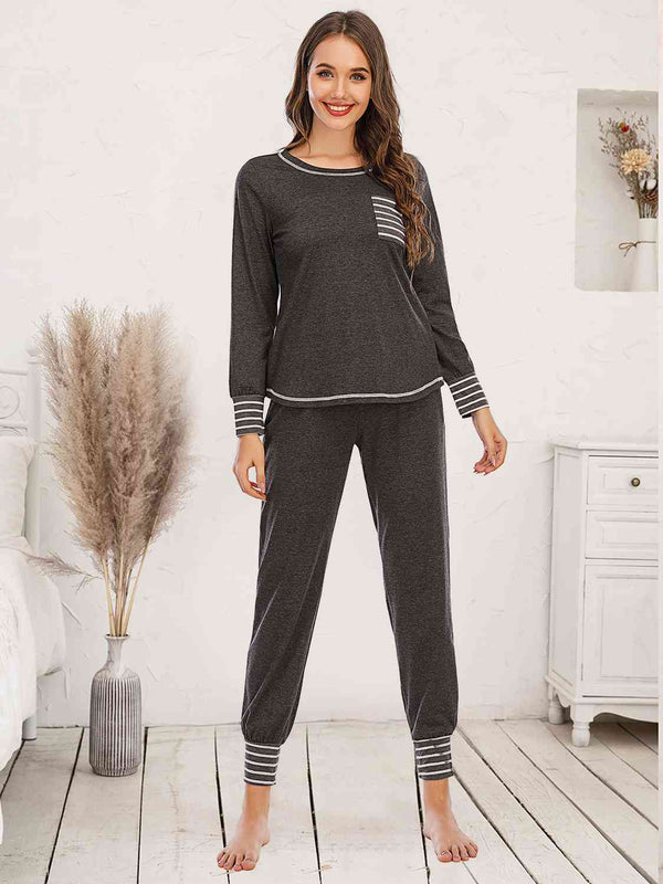 Round Neck Top and Pants Lounge Set | 1mrk.com