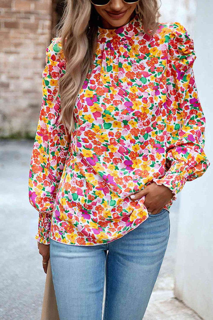 Printed Smocked Puff Sleeve Blouse | 1mrk.com