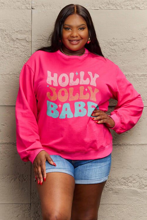 Simply Love Full Size HOLLY JOLLY BABE Long Sleeve Sweatshirt |1mrk.com