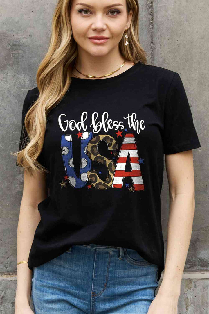 Simply Love Full Size GOD BLESS THE USA Graphic Cotton Tee | 1mrk.com