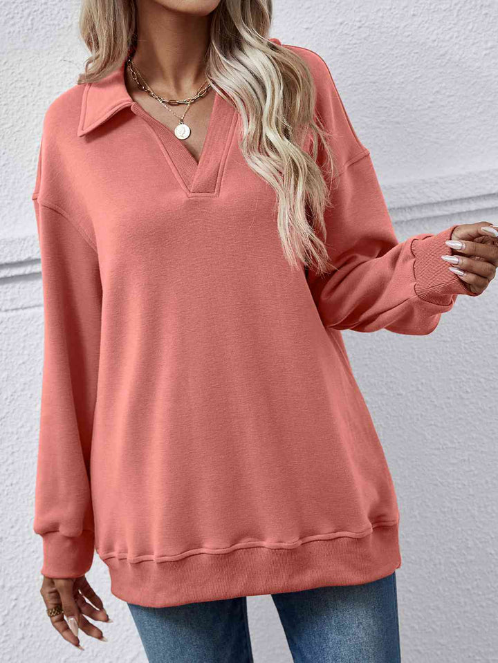 Collared Neck Dropped Shoulder Sweatshirt |1mrk.com