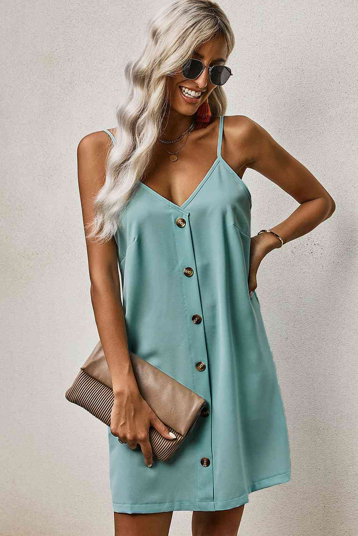 Buttoned Spaghetti Strap Dress |1mrk.com