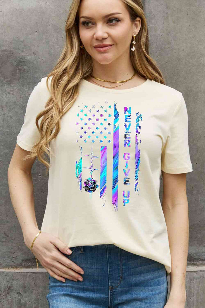 Simply Love Simply Love Full Size NEVER GIVE UP Graphic Cotton Tee | 1mrk.com