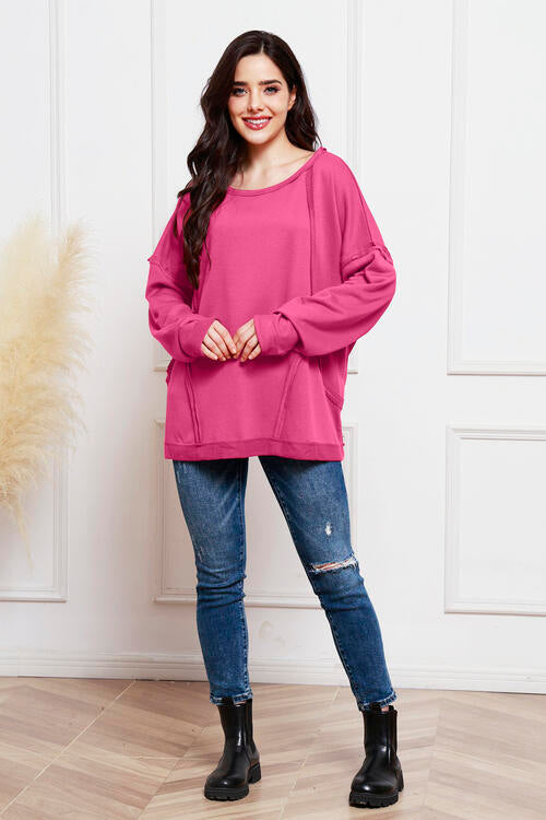 Round Neck Exposed Seam Sweatshirt |1mrk.com