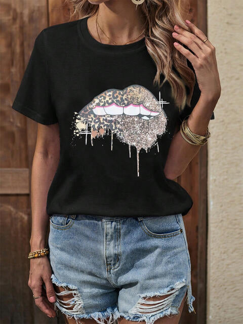 Lip Graphic Round Neck T-Shirt | 1mrk.com