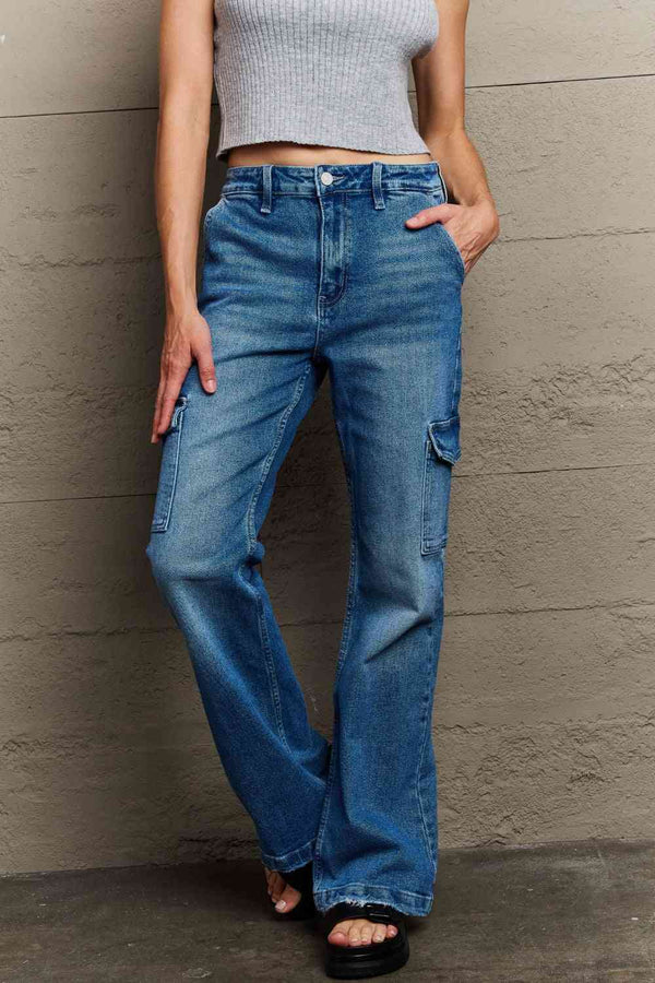 Kancan Holly High Waisted Cargo Flare Jeans | 1mrk.com