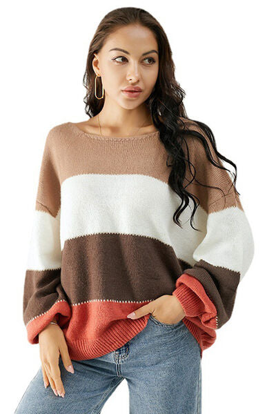 Color Block Dropped Shoulder Sweater |1mrk.com