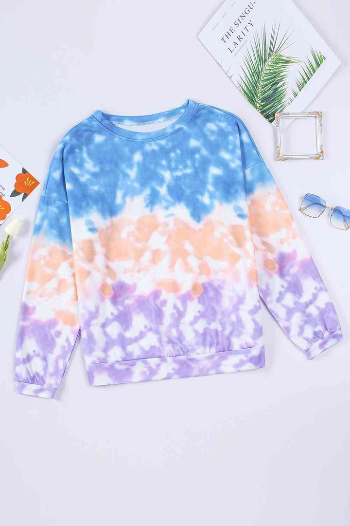 Tie-Dye Drop Shoulder Round Neck Sweatshirt |1mrk.com