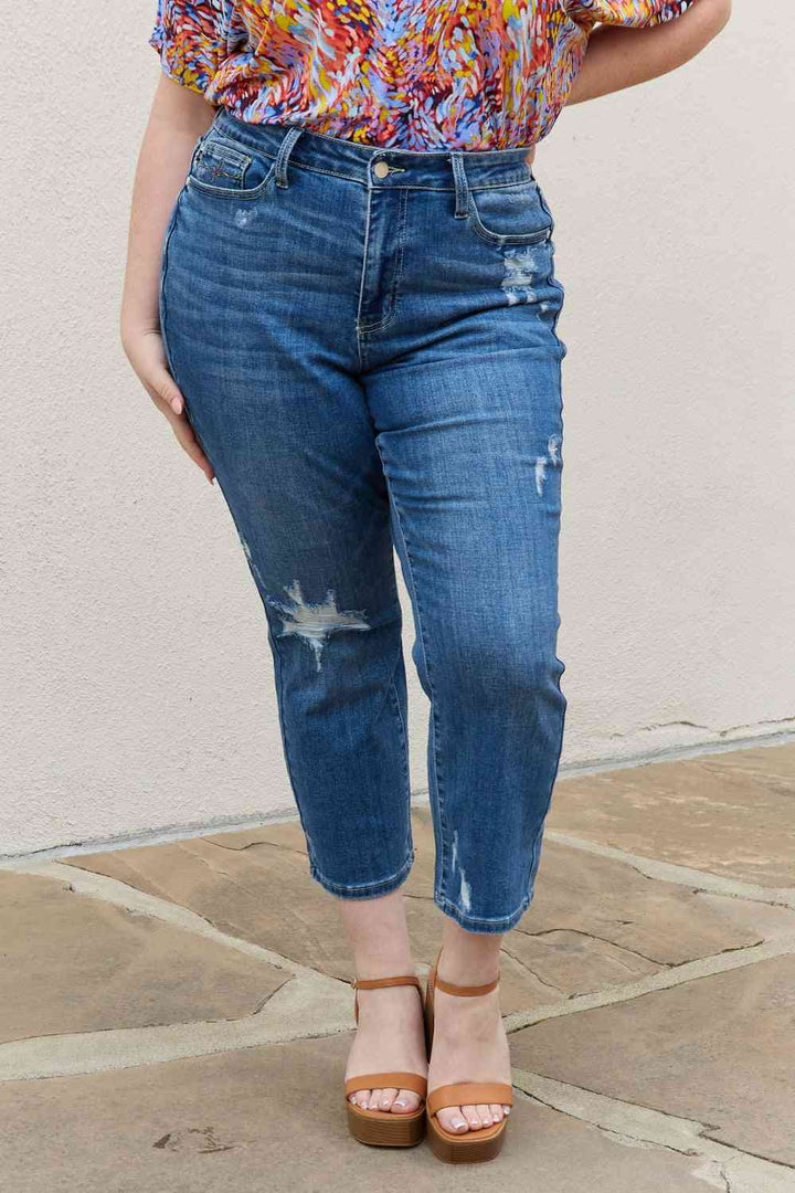Judy Blue Theresa Full Size High Waisted Ankle Distressed Straight Jeans | 1mrk.com