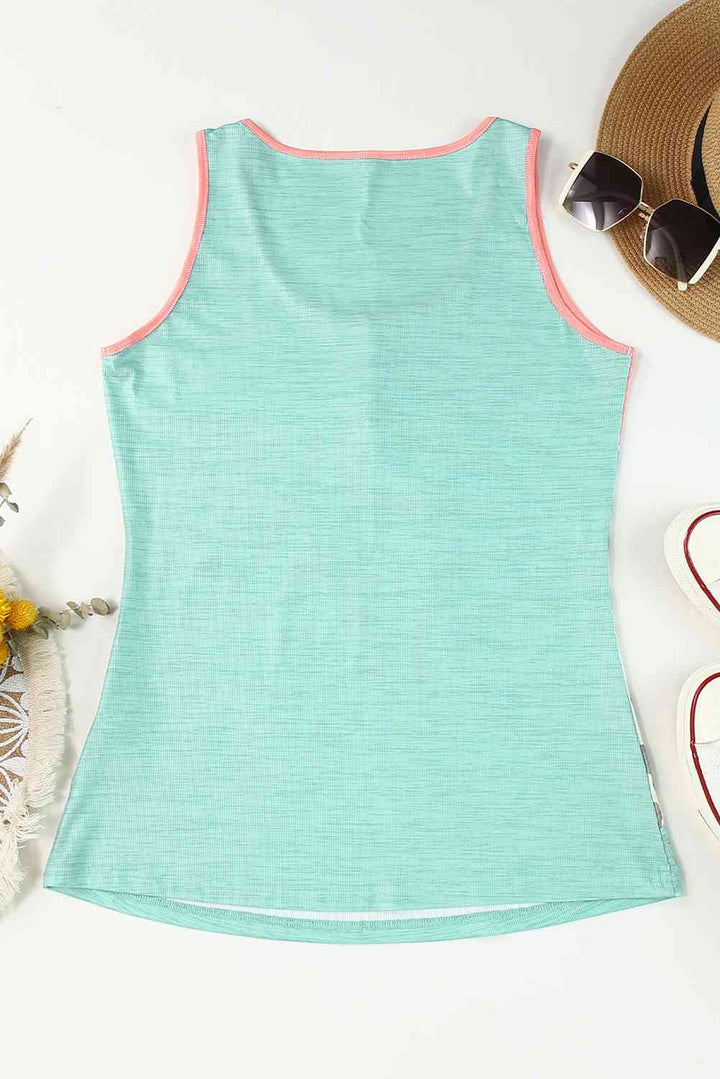 Leopard Color Block Decorative Button Tank | 1mrk.com