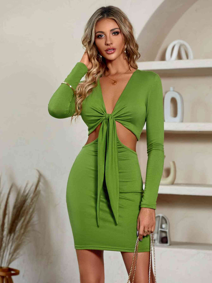 Cutout Twisted Front Plunge Neck Mini Dress |1mrk.com