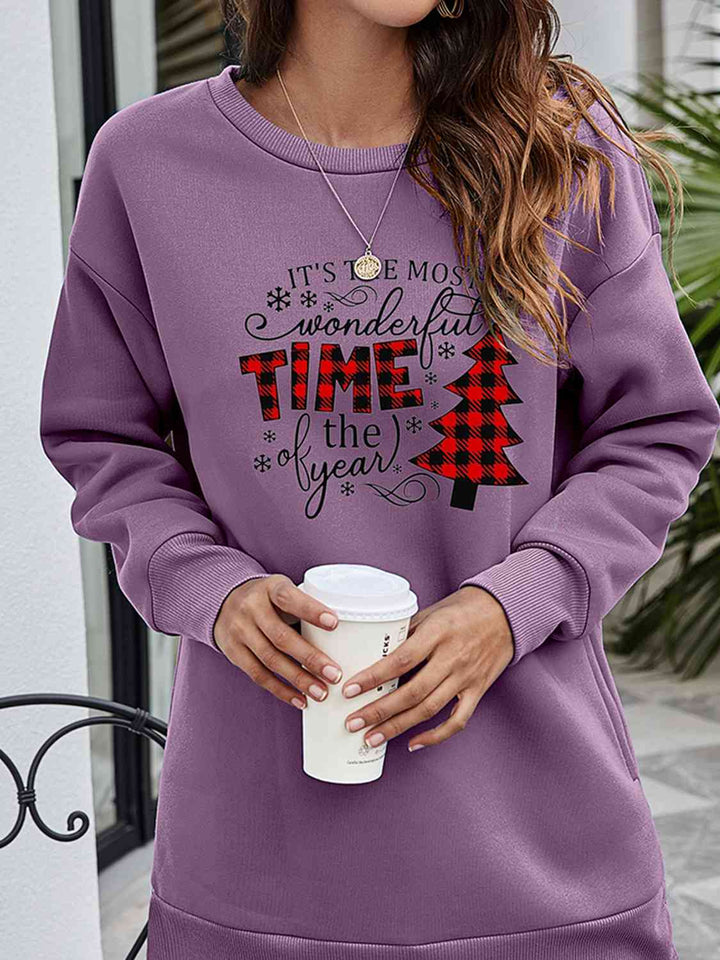 Christmas Tree Graphic Drop Shoulder Sweatshirt |1mrk.com