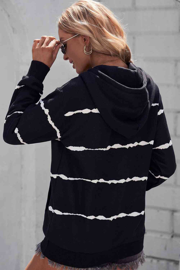 Striped Drop Shoulder Hoodie with Kangaroo Pocket | 1mrk.com