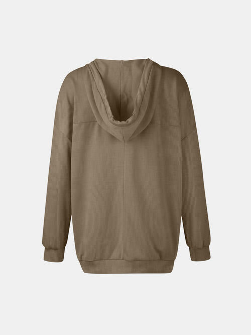 Drawstring V-Neck Long Sleeve Hoodie | 1mrk.com