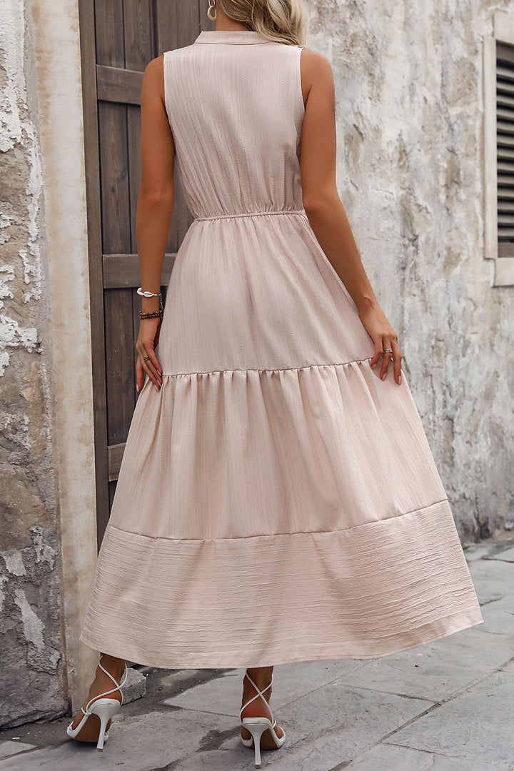 Decorative Button Notched Tiered Dress | Trendsi